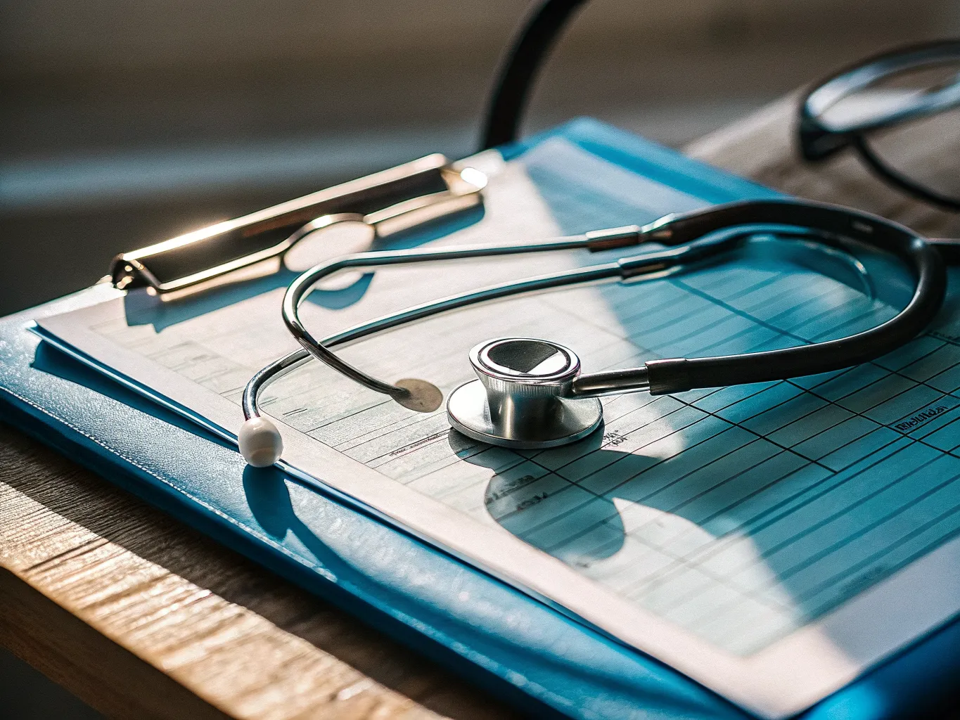 Stethoscope resting on a health insurance enrollment form on a clipboard